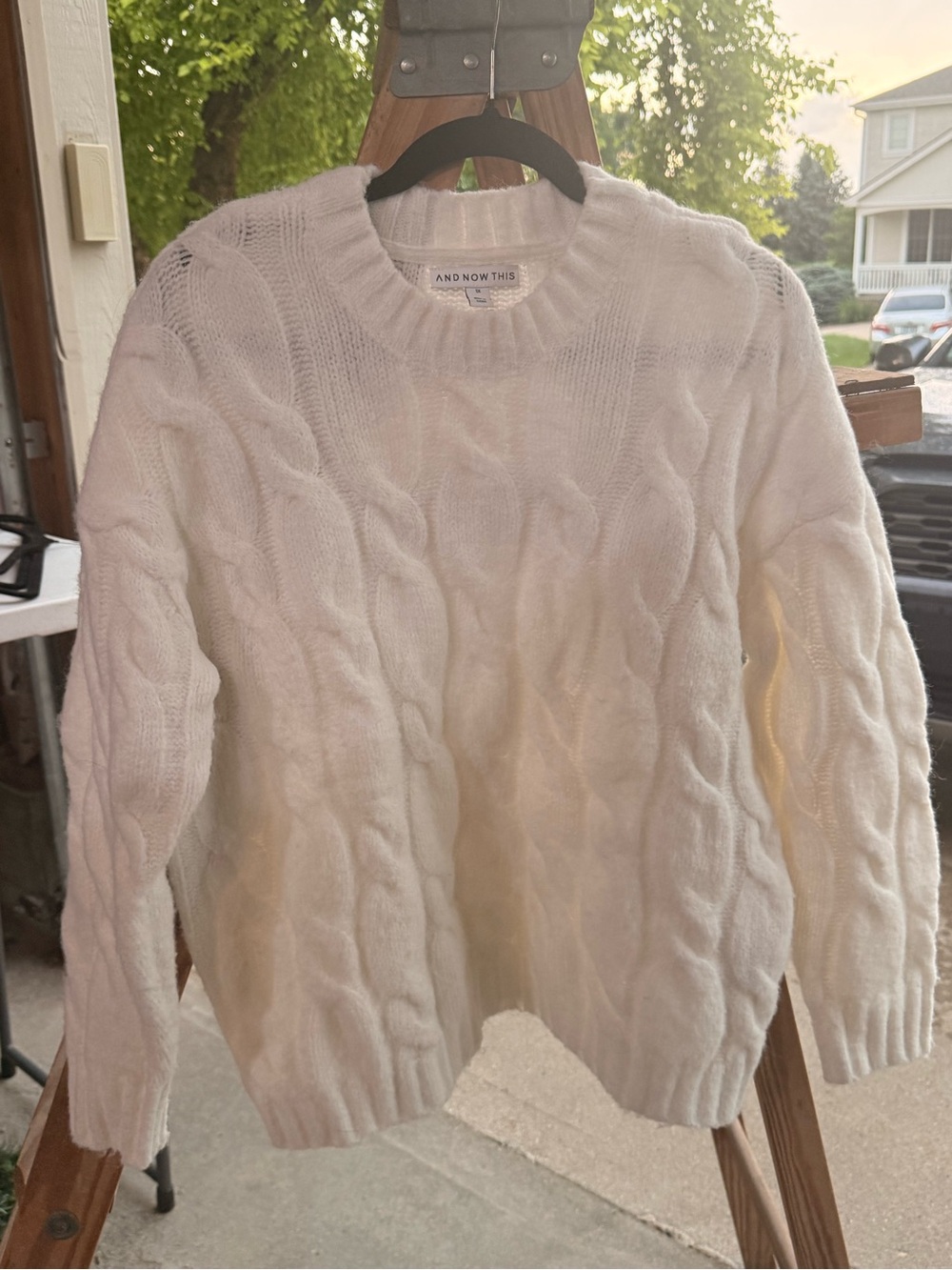 And Now This Ivory Cable-Knit Crewneck Sweater